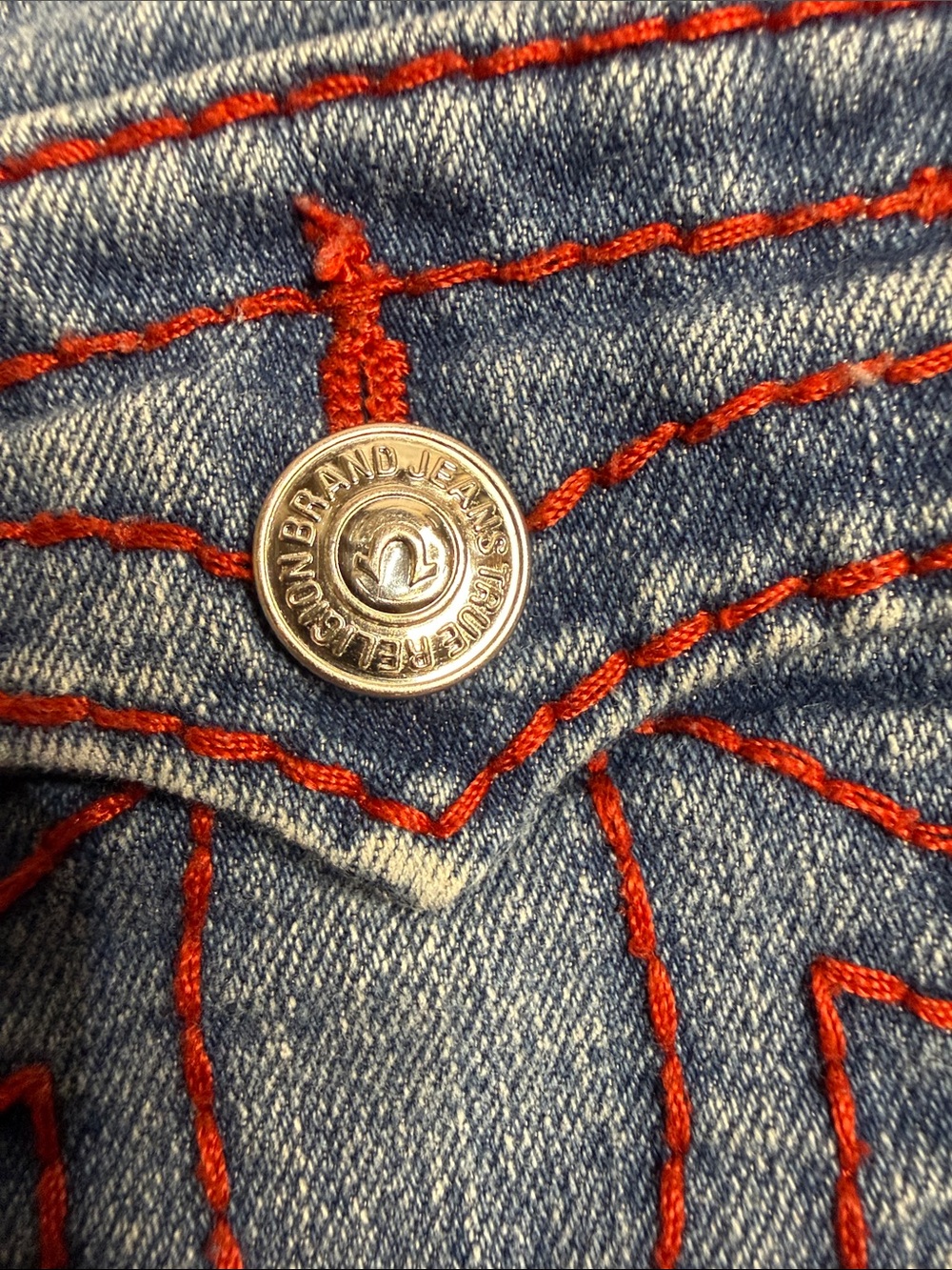 True Religion Blue Denim Shorts with Red Contrast Stitching - Picture 6 of 7